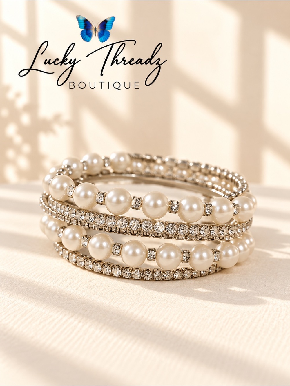 Faux Pearl Rhinestone Wrap Bracelet Silver Tone Bridal Prom HOCO